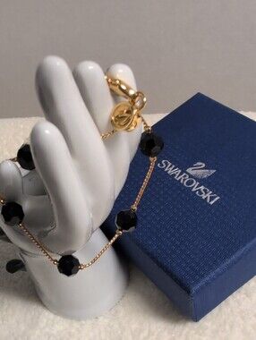 Swarovski  Gold Chain Bracelet with Black Faceted Crystal Beads